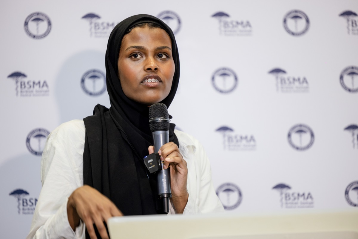 A delegate speaks from the floor at the BSMA National Conference 2025